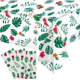 Table Cloth Three Piece Hawaiian Luau Palm Leaves Disposable Plastic Rectangular Tablecloth For Summer Beach Dining Birthday Party Supplies
