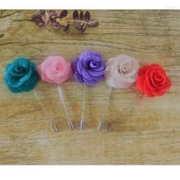 Decorative Flowers Wholesale 100Pcs Man Groom Boutonniere Cloth Rose Flower Men Buttonhole Wedding Party Prom Suit Corsage Pin Brooch