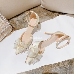 Fashion Sandals Shoes Elegant Party Black Heels High Bow Tie Wedding Bridal Summer Pumps Sandalias Spring Ladies 240320