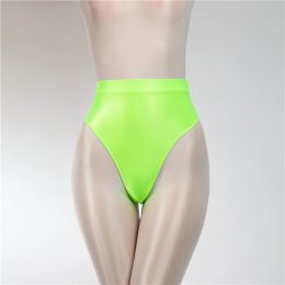 Women Sexy Shiny High Waist G-string Sheer SeeThrough Sexy Brief Candy Colour T-Back Oil Thong UnderWear Satin Glossy Femme Tight