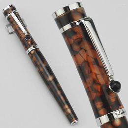 Fuliwen Metal Brown Celluloid Refillable Roller Ball Ballpoint Pen Professional Office Stationery Writing Gift