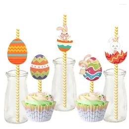 Party Decoration 24Pcs Cartoon Egg Easter Decorative Straw Colourful Eco-friendly Paper Straws Supplies