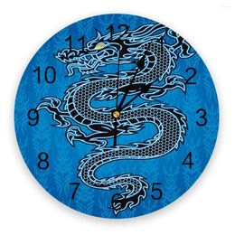 Wall Clocks Chinese Style Black Dragon Blue Clock Decorative For Living Room Kitchen Bedroom Home Office Silent