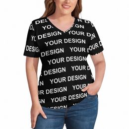 design Customised T-Shirts Custom Made Your Image V Neck T Shirt Short-Sleeve Woman Elegant Tee Shirt Summer Print Top Plus Size E7tB#