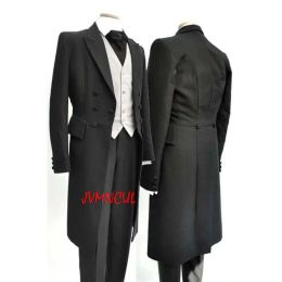 2022 Hot Sale Black Men Wedding Tailcoat Groom Tuxedos Groomsmen Suit Double Breasted 3 Pieces Men Suit (Jacket+Vest+Trousers)