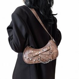 women Vintage Shoulder Bag PU Leather Luxury Chain Handbag Cool Girl Underarm Bag Girls Outdoor Daily Bag f9H3#