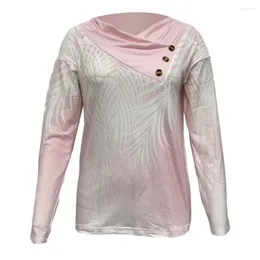 Women's Blouses Lady Pullover T-shirt Retro Printed V Neck Top With Button Decor Long Sleeve Casual Soft Breathable For Spring