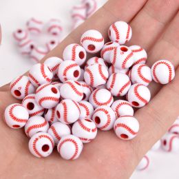 10mm Red White Baseball Shape Stripe Acrylic Round Loose Beads For Jewelry Making DIY Bracelet necklace Needlework Accessories