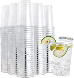 Disposable Cups Straws 20pcs Silver Plastic 12 Oz Clear Tumblers Fancy Wedding Elegant Party With Rim