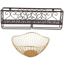 Kitchen Storage 1 Pcs Wine Rack Cup Glass Holder Display Bar Shelf & Fruit Vegetable Metal Basket (26X12.5X10cm)