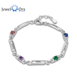 Bracelets Elegant Personalized Bracelets with 4 Birthstones Customized Family Names Engraved Bracelets & Bangles Trendy Jewelry Gift