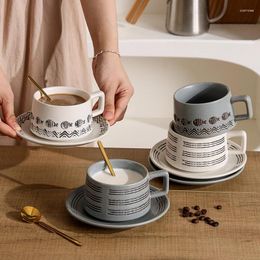 Cups Saucers Japanese Striped Coffee Cup Set Creative Rough Pottery Garland Water Simple Household High-end Exquisite Breakfast