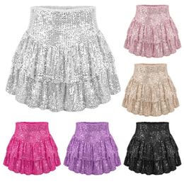 Sequin Summer Pleated Skirts Women Elastic Waist Christmas Party Outfits Sexy Clubwear Bodycon Streetwear Solid Femme 240326