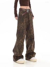 Women's Jeans Leopard Print For Women American Retro High Waisted Casual Wide Leg Denim Pants Streetwear Baggy Y2k Cargo 2024