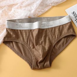 Underpants 1pc Solid Colour Men's Sexy Plaid Briefs Oversized Loose 95% Cotton Men Panties Breathable Underwear