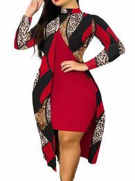 lw Plus Size dr set Leopard Print Skirt Set Fi Elegant lady suit women's skirt set Autumn Lg sleeve Slim Office Outfi r7H4#