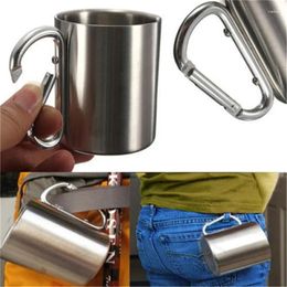 Mugs Isolating Travel Mug Double Wall Stainless Steel Outdoor Children Cup Carabiner Hook Handle Heat Resistance Climbing Portable