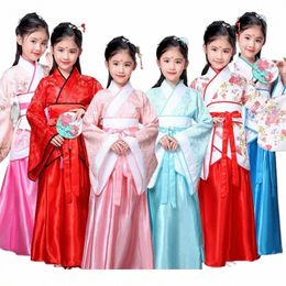 traditial Chinese Dance Costumes for Girls Ancient Opera Tang Dynasty Han Ming Hanfu Dr Child Clothing Folk Dance Children 61E7#