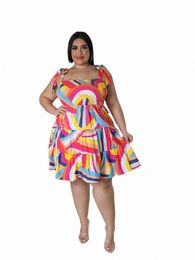 plus Size Elastic Mini Dr Ladies Elegant Print Dr Spring Summer Ladies Neck Sleevel Dres Wholesale Dropship J4m9#