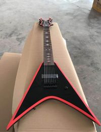 Whole New 7 string Customise electric guitar Flying V Black Hardware With Red Side In Black 06266782145