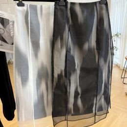 Skirts Women Faldas Largas High Waist Long Black Organza Spring Summer Vintage Jupe Y2k Tulle Skirt Korean Style Grunge
