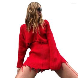 Work Dresses ALIDI S&C Minimalist Solid Color Ruffled V-neck Knitted Cardigan Women's Fashion Casual Short Skirt Woolen Woven Two-piece Set