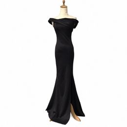 qsyye Black Evening Dres Elastic Mermaid Off the Shoulder Split Formal Gown Strapl One Strap Fitted Prom Party Dres o6gm#