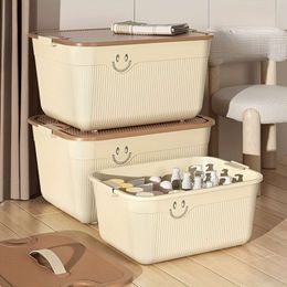 3pcs Smile Face Large Capacity Box, Waterproof Clothes Finishing Box with Lid, Dustproof Container, Home Organisation and Storage