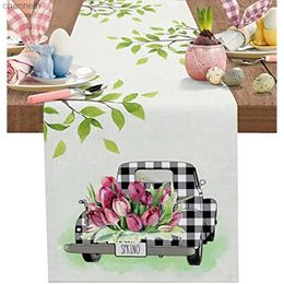 Table Runner Tulip Flower Leaves Linen Runners Wedding Decoration Farmhouse for Dining Dresser Scarves Decor yq240330