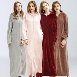 Home Clothing Winter Flannel Nightgown Women Fashion Coral Fleece Retro Pyjamas Clothes Hooded Long Robe Kimono