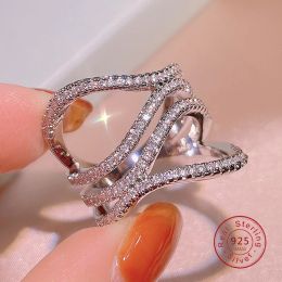 Hot Sale 100% 925 Sterling Silver Wave Rings Clear CZ Circle 4 Layer Lucky Rings for Women Bridal Wedding Jewellery Bijoux Femme