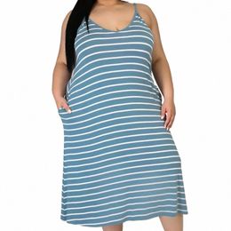 summer Plus Size Women Striped Spaghetti Strap A-line T-shirt Dr g4sp#