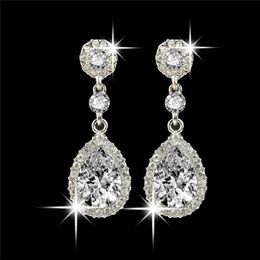 Shining Fashion Crystals Studs Earrings Dangles Silver Rhinestones Long Drop Earring for Women Iced Out Bridal Jewellery 5 Colours Lu329O