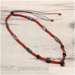 Other Pendants Folk-Custom Jewelry Charming Red Black Round Agate Beads Necklace Sweater Chain Handmade Vintage Mothers Day Gifts Drop Otwei