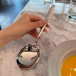 Spoons Long Handle Stainless Steel Serving Spoon Smooth Edges Polished Surface Tablespoons Large Size Soup Rice