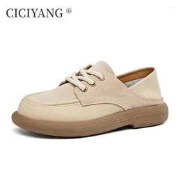 Casual Shoes CICIYANG Genuine Leather Lace Up Loafers For Women 2024 Spring Ladies Retro Single Shoe Soft Sole Platform