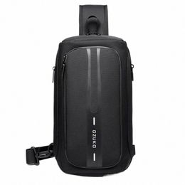 ozuko Casual USB Charging Sling Bag Multifuncti Crossbody Bag for Men Anti-theft Shoulder Menger Bags Male Waterproof Bag 31po#