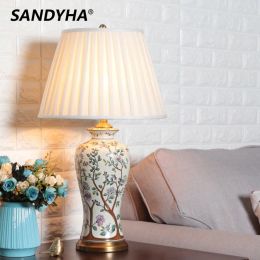 Sandyha Classical Classical Ceramic Ceramic Lampada per la camera da letto Study Night Decor Home Home Desta a letto caldo Luce Luce LED