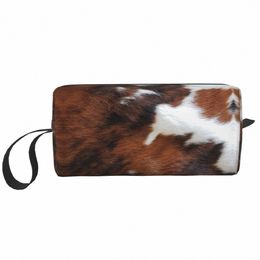 cowhide Print Leather Cosmetic Bag Women Cute Large Capacity Animal Fur Texture Makeup Case Beauty Storage Toiletry Bags T5wE#