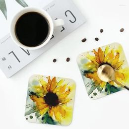 Table Mats Sunflower Coasters PVC Leather Placemats Non-slip Insulation Coffee For Decor Home Kitchen Dining Pads Set Of 4