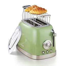 Wiltal 2-piece Green Toaster with Stainless Steel Lid Bread Accessory Preheating, Defrosting, and Cancellation Functions 6 Browning Levels (green)