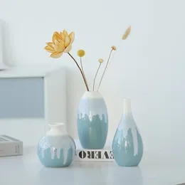 Vases Modern Simple Gradient Blue Ceramic Small Flower Arrangement Vase Home Decoration Accessories Creative Living Room Tabletop