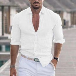 Men's Casual Shirts 2024 Summer Cotton And Linen Long Sleeve Shirt With Lapel Solid Colour Beach Hawaiian Holiday Wear