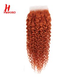 Body Wave Ginger Orange 4*4 Hair Closure 10''-20'' HairUGo Brazilian Human Hair Kinky Curly 4x4 Lace Closure With Baby Hair Remy