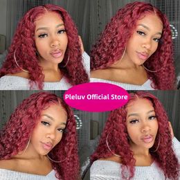 99J/Burgundy Transparent Deep Wave Human Hair Wigs for Women 13x4 Lace Front Wigs Human Hair Pre-Plucked Natural Hairline