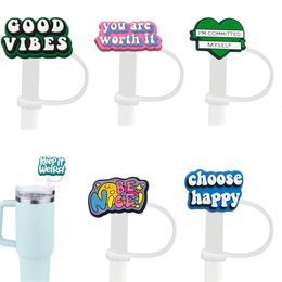 positive movie film quotes silicone straw toppers accessories cover charms Reusable Splash Proof drinking dust plug decorative 8mm straw party