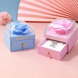 Bags Jewellery Pouches Eternal Rose Flower Gift Box Ring Earring Necklace Storage Boxes Wedding Christmas Packaging Display Jewellery Cas