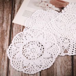 Table Mats 8Pcs Plate Pads Round DIY Hand Crochet Coasters Insulation Vintage Placemats Wedding Kitchen Restaurant El