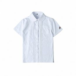 japanese School Uniform Girl Short Sleeve Embroidery Shirt Round Neck Jk Japanese School Uniform Cott White Shirt Fawn Pattern 81fV#