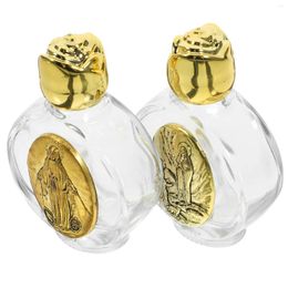 Storage Bottles 2pcs Holy Water Bottle Glass Embossment Empty Rose Flower Cap Perfume Containers